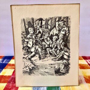 Vintage 1968 Lyle Galloway Pen & Ink Print Boy Scout Good Turn Days